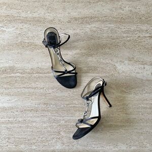 Vintage Dior Pearl Logo Chain Strap Sandal Heels
